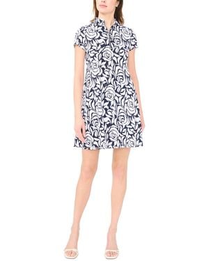 Msk Petite Zip-front Beaded Collared Neck Short Dress - Blue