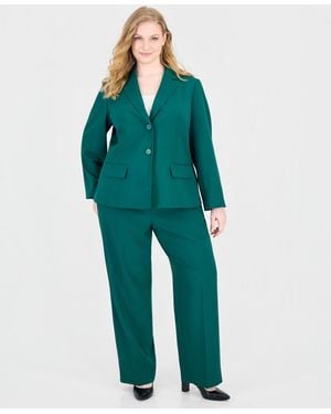 Le Suit Plus Size Classic Fit Inset Waist Two Button Notch Collar Jacket And Wide Leg Pant - Green
