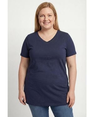Woman Within Plus Size Perfect Short-sleeve V-neck Tunic - Blue