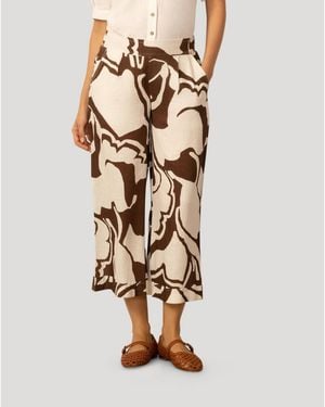 Cable & Gauge Printed Linen Blend Pull On Crop Pant - Natural