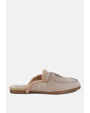 Rag & Co Bosnia Suede & Faux Fur Slip On Mules - White