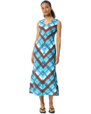 Whistles Checked V-neck Textured Dress - Blue