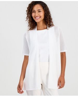 Anne Klein Short-sleeve Open-front Semi-sheer Cardigan - White
