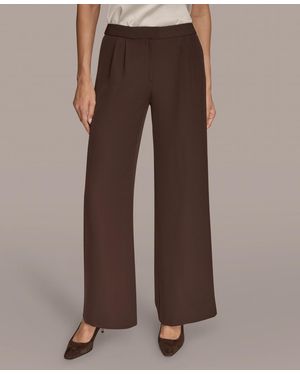 Donna Karan Petites High Waist Wide Leg Pants - Brown