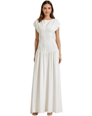Modenaire Odessa Cap Sleeve Lace-up Back Maxi Dress - White