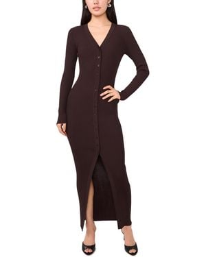 1.STATE Ribbed Long Sleeve Midi Cardigan Dress - Red