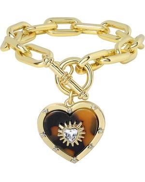Jessica Simpson Crystal Heart Charm Chunky Gold-tone Bracelet - Metallic