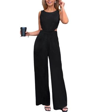 CUPSHE Sleeveless Cutout Wide Leg Jumpsuit - Black