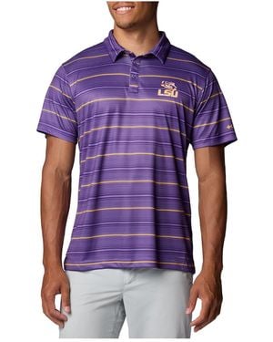 Columbia Lsu Tigers Pfg Super Terminal Tackle Omni-shade Stripe Polo Shirt - Purple