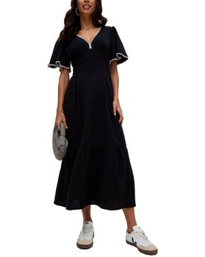 Raffya Delilah V-neck Front Tie Midi Dress - Black
