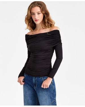 BarIII Off-the-shoulder Ruched Knit Top - Blue