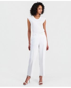 Anne Klein Linen-blend Tab-waist Pull-on Pants - White
