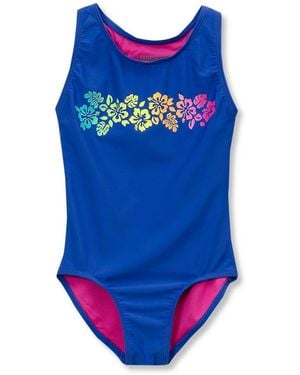 Lands' End Girls Chlorine Resistant Sporty Racer Back One Piece Swimsuit - Blue