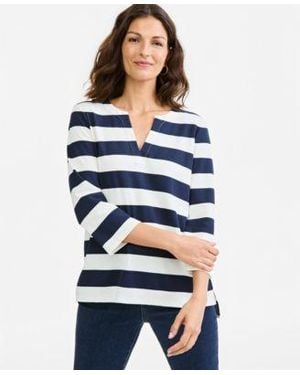 Style & Co. Style Co Printed Split Neck 3 4 Sleeve Tunic Macys Exclusive - Blue