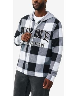 TRUE RELIGION Hooded Flannel Shirt - Gray