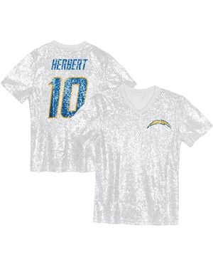 Outerstuff Big Girls Justin Herbert Powder Blue Los Angeles Chargers Sequin V-neck Fashion Jersey - White