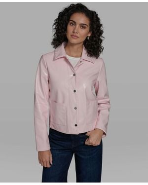 KARL LAGERFELD Short Faux Patent Leather Jacket - Pink