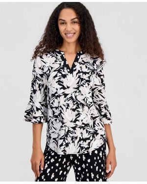 Kasper Petite V-neck Pull-on Tunic Top - White