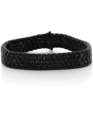 Metallo Stainless Steel Honey Comb Design Cz Bracelet - Black