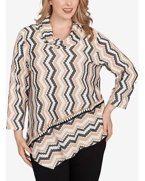 Ruby Rd. Plus Size Cowl Neck Zig Zag Textured Knit Top - Multicolor