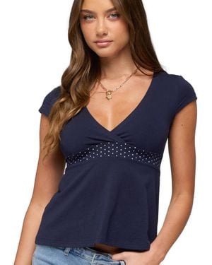 Edikted Indygo Polka Dot V Neck Top - Blue