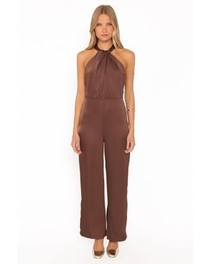 Petal & Pup Saskia Halter Wide-leg Formal Jumpsuit - Brown