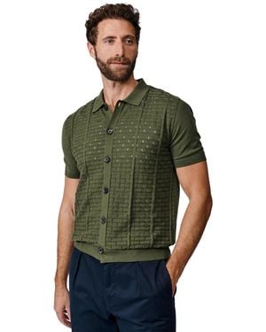 aubi Manor Textured Button Through Polo - Green