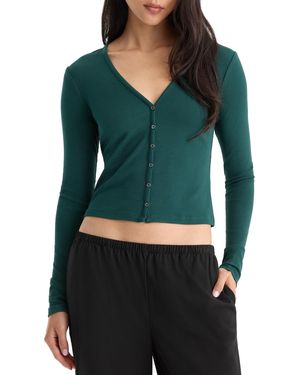 GOOD AMERICAN Rib V-neck Button-front Cardigan - Green