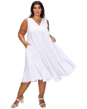 L I V D Plus Size Simone Sleeveless Pocket Flare Dress - White