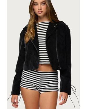 Edikted Ryder Faux Suede Biker Jacket - Black