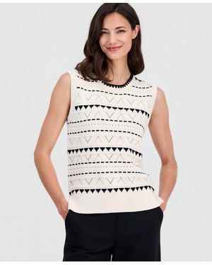 Tahari Crewneck Sleeveless Pointelle Top - Multicolor