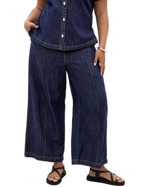 City Chic Plus Size Tilly High-rise Wide-leg Elastic-back Cotton Denim Pants - Blue