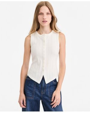On 34th Pointelle-rib Button-front Tank - White