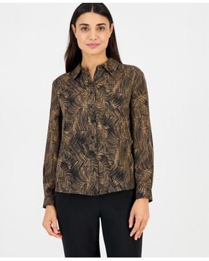 Anne Klein Essentials Petite Button-down Collared Blouse - Brown