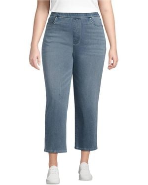 Lands' End Plus Size Starfish High Rise Knit Denim Straight Crop Jeans - Blue