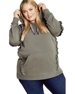 Avenue Plus Size Frill Plain Hoodie - Gray
