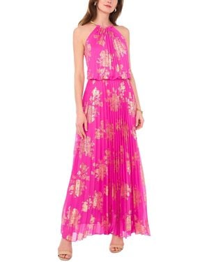 Msk Petite Pleated Gold-print Gown - Pink