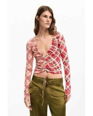 Desigual Ruched Neckline T-shirt - Red