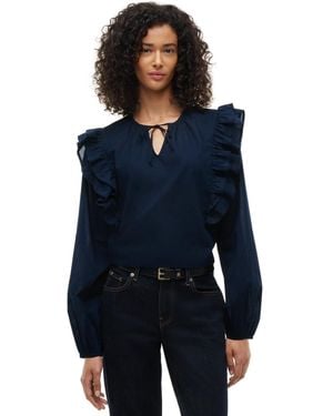 Tommy Hilfiger Frill Detail Long-sleeve Tie-neck Top - Blue