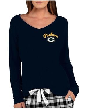Concepts Sport Green Bay Packers Marathon Knit Long Sleeve Lightweight V-neck Lounge Top - Blue