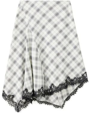 Mango Fluid Plaid A-line Midi Skirt - White