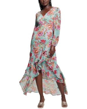 knee length dresses for ladies Macy Puff Sleeve Floral Midi Dress in Blush  Ari + Ava