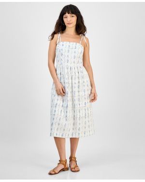 And Now This Petite Floral-print Square-neck Sleeveless Ruffle Midi Dress - White