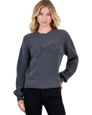 Guess Faith Long-sleeve Ribbed-knit Crewneck Sweater - Blue