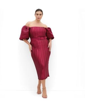 City Chic Krista Pleat Midi Dress - Red