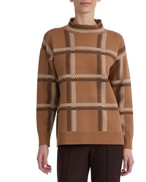 Jones New York Plaid Mock-neck Sweater - Brown