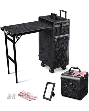 Byootique Rolling Nail Table & Makeup Case Kit Cosmetic Organizer Aluminum Black