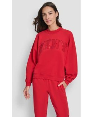 DKNY Exploded Rhinestone Varsity Logo Sweatshirt Exploded Rhinestone Varsity Logo High Rise Relaxed sweatpants - Red