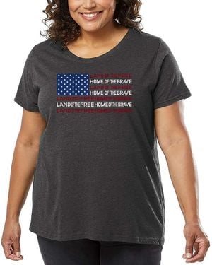 LA Pop Art Plus Size Land Of The Free American Flag Word Art T-shirt - Gray