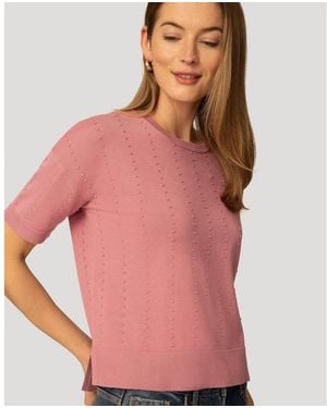 Cable & Gauge Textured Short Sleeve Sweater - Pink